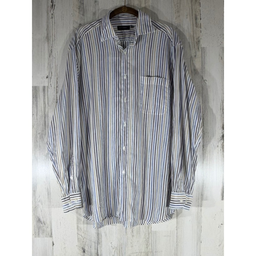 St Croix Mens Shirt Size Large Striped Button Up Shirt Linen Cotton Blend Italy
